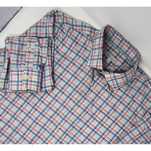 Peter Millar Men's XL Pink Blue Plaid‎ Button Down Long Sleeve Shirt Stretch EUC